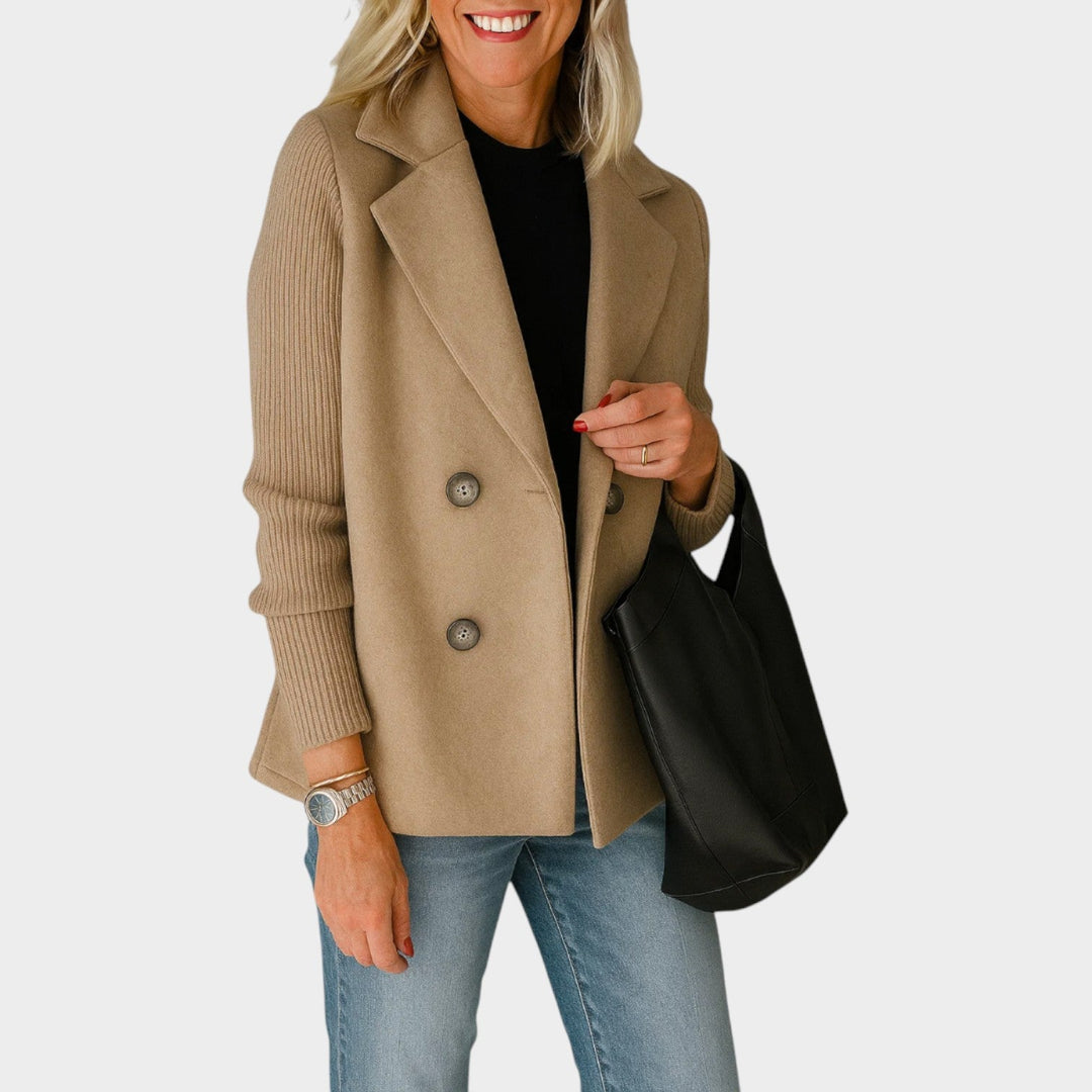 Women's Double Breasted Knit Sleeve Blazer