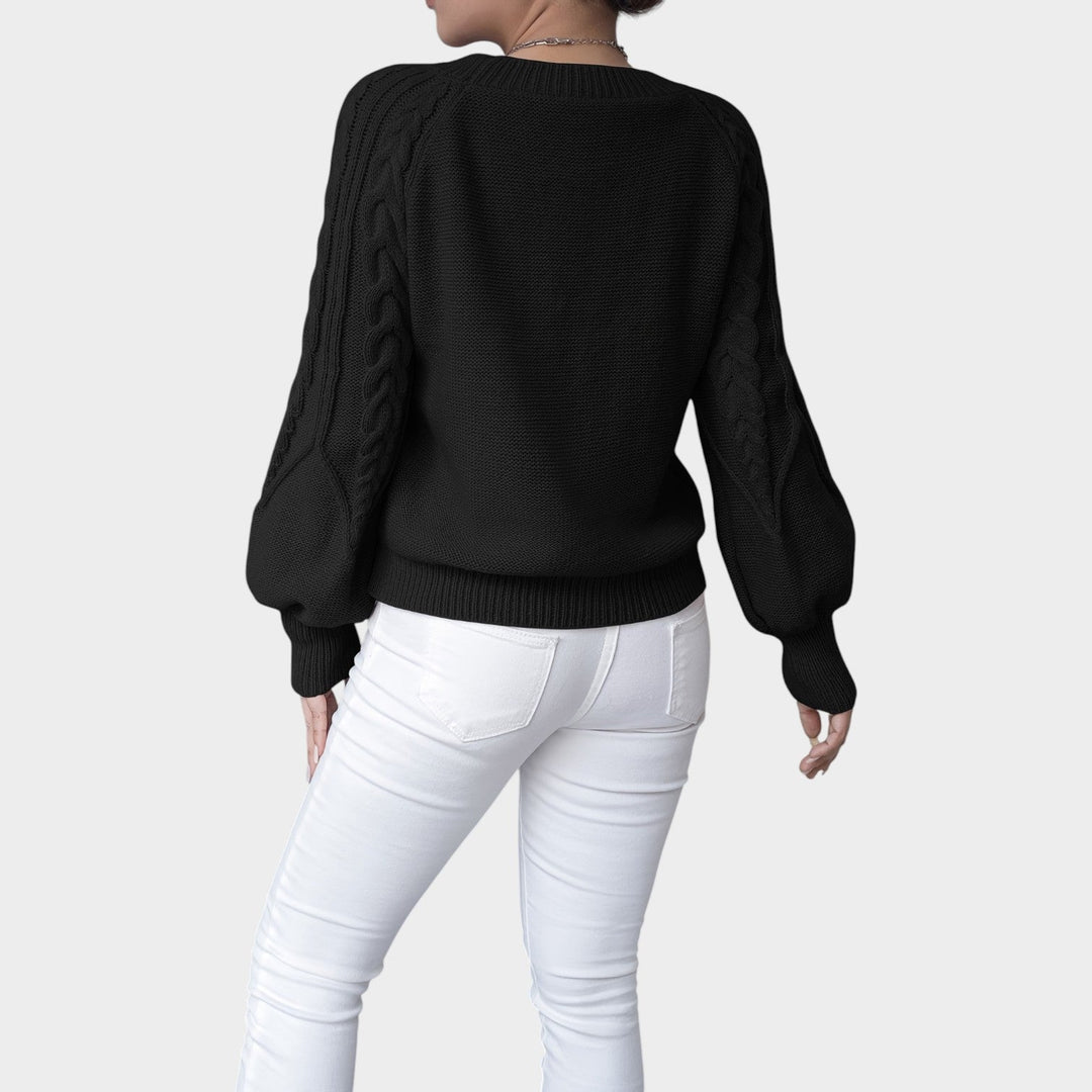 Women’s Knit Sweater Crew Neck Chunky Lantern Sleeve