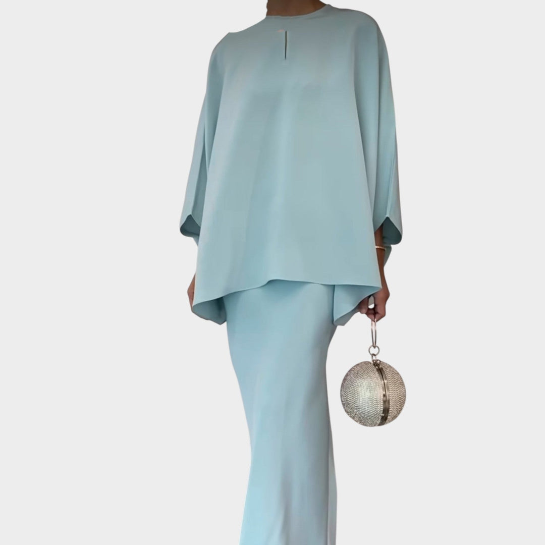 Elegant Draped Cape Two-Piece Set