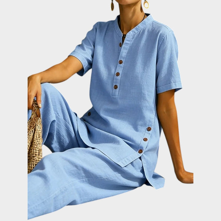 Chic Button-Detail Linen Set