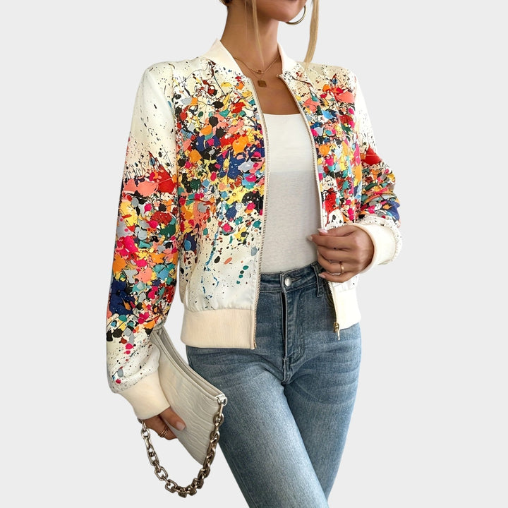 Women’s Bomber Jacket Casual Multicolor Abstract Print Zip Up