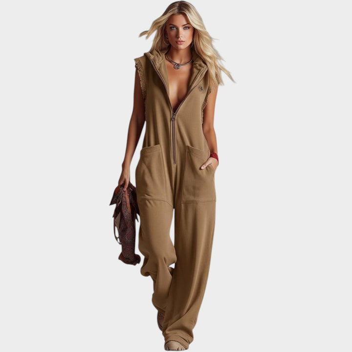 Casual Zip-Up Hooded Jumpsuit