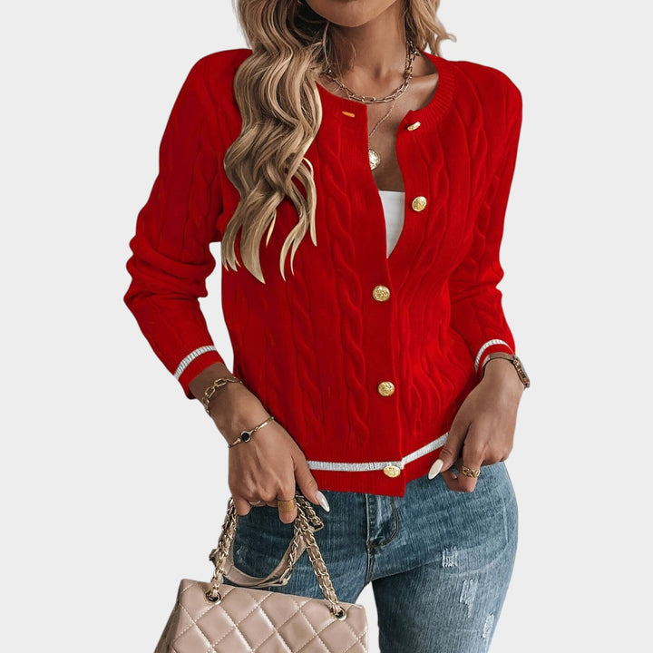 Women's Knit Cardigan Classic Gold Button Front