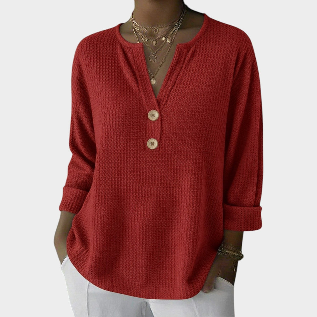 Women's Knit Sweater Henley Button Detail Long Sleeve