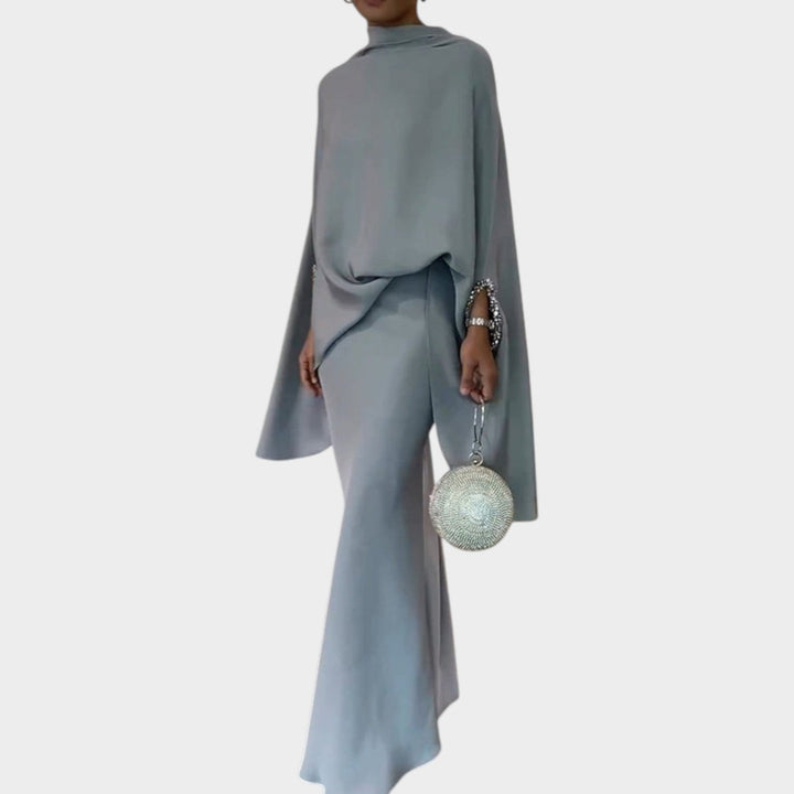 Elegant Draped Cape Two-Piece Set