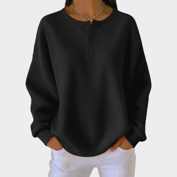 Women's Knit Sweatshirt Textured Henley Button Detail