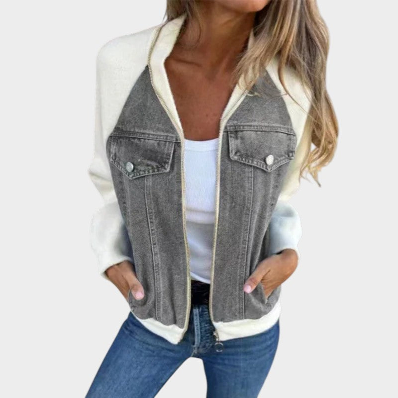 Casual Contrast Zip Denim Jacket