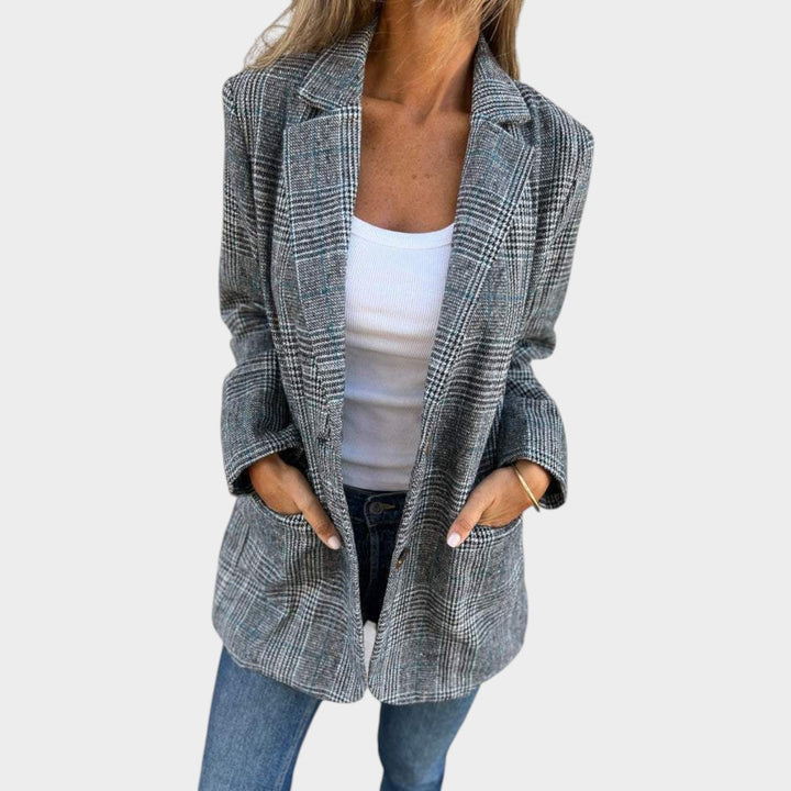 Women's Casual Plaid Lapel Collar Blazer