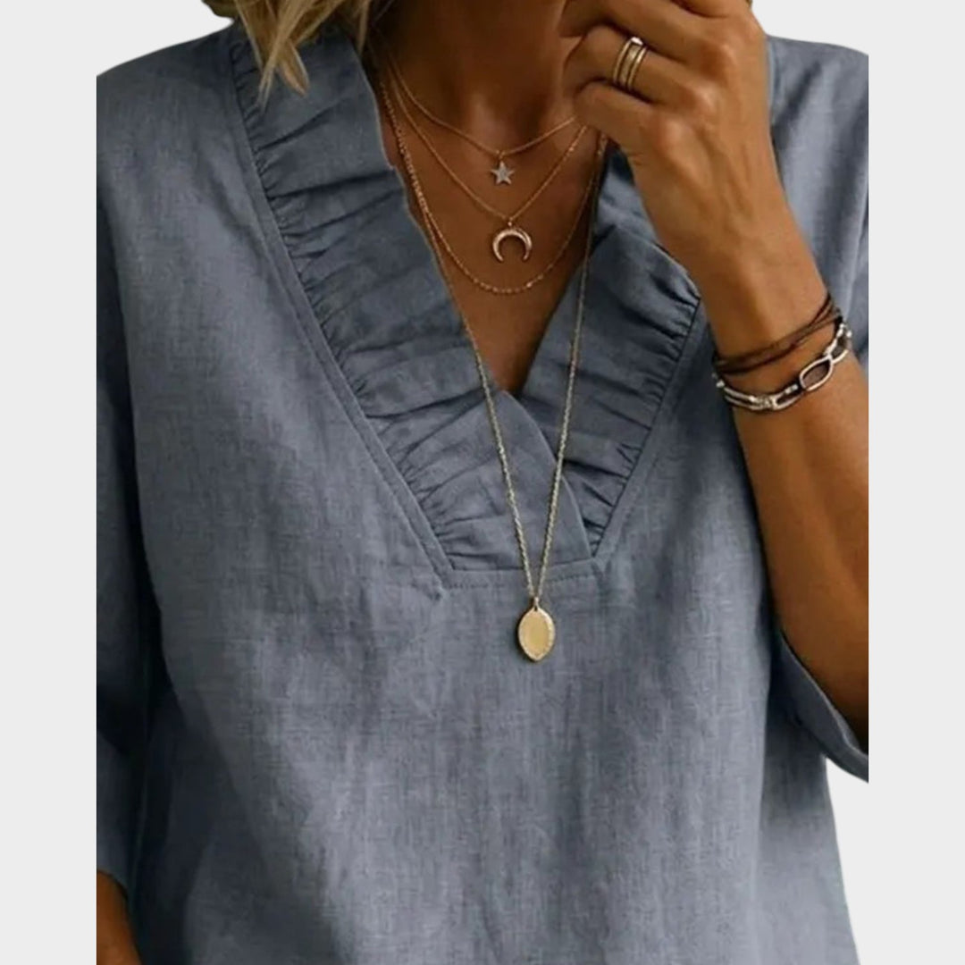 Ruffle Trim V-Neck Blouse