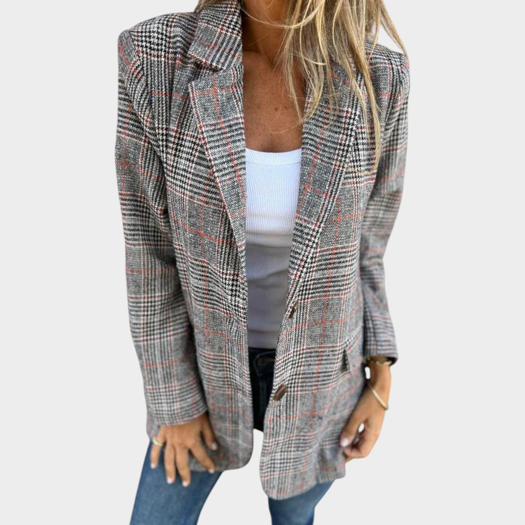 Women's Casual Plaid Lapel Collar Blazer