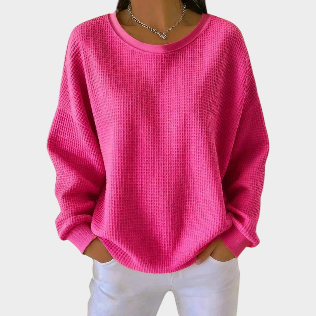 Women's Knit Sweater Round Neck Textured Long Sleeve