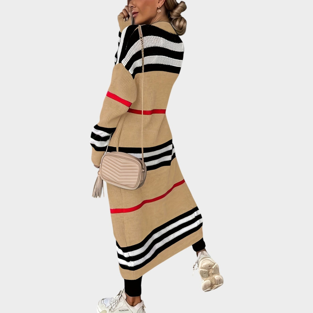 Women's Knit Cardigan Open Front Striped Longline