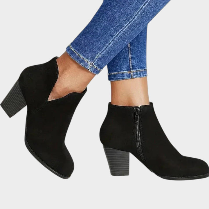 Women's Suede Ankle Boots Block Heel Side Zip