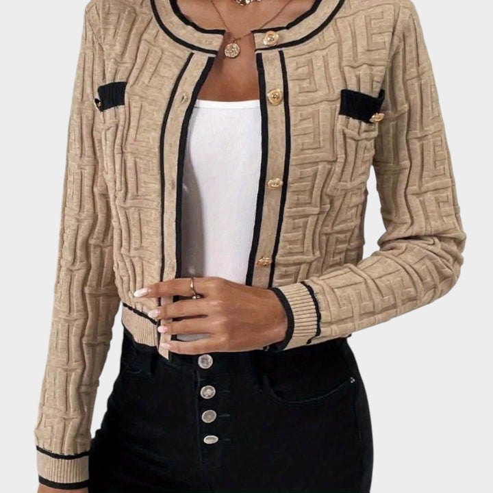 Women's Knit Cardigan Button Up Golden Details Soft Texture