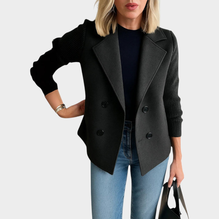 Women's Double Breasted Knit Sleeve Blazer