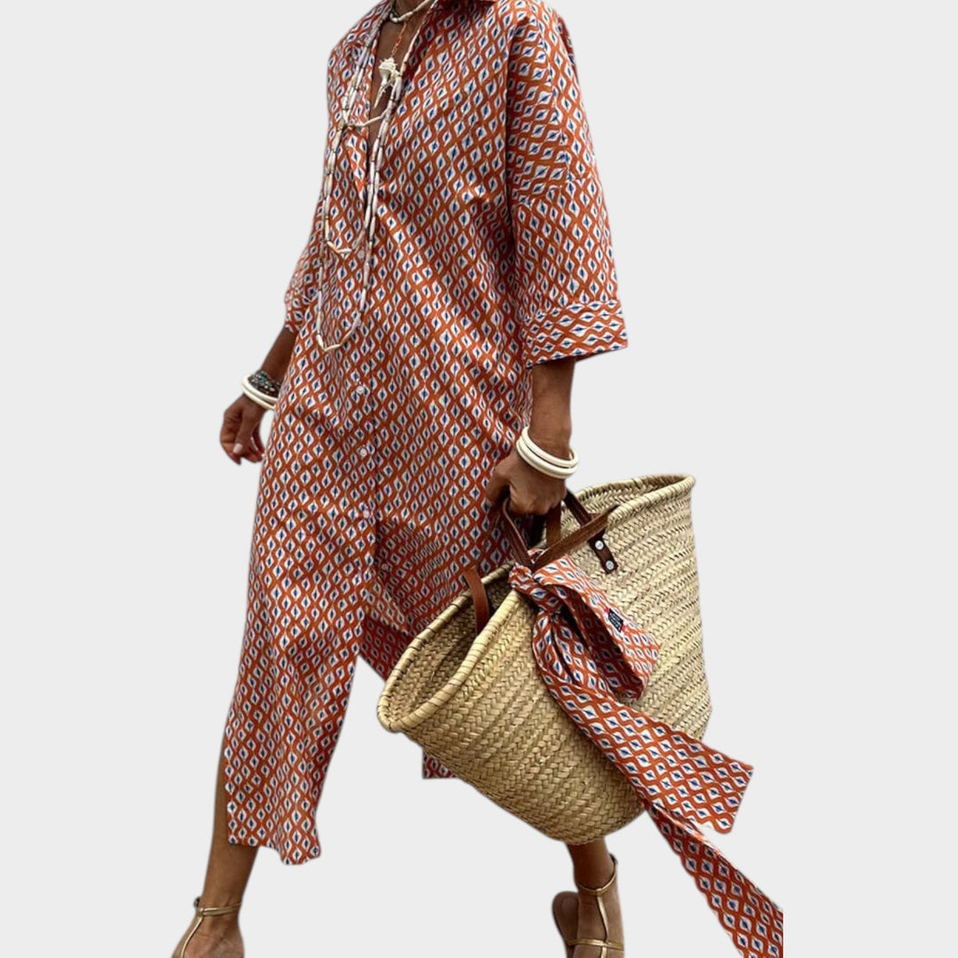 Bohemian Printed Midi Shirt Dress