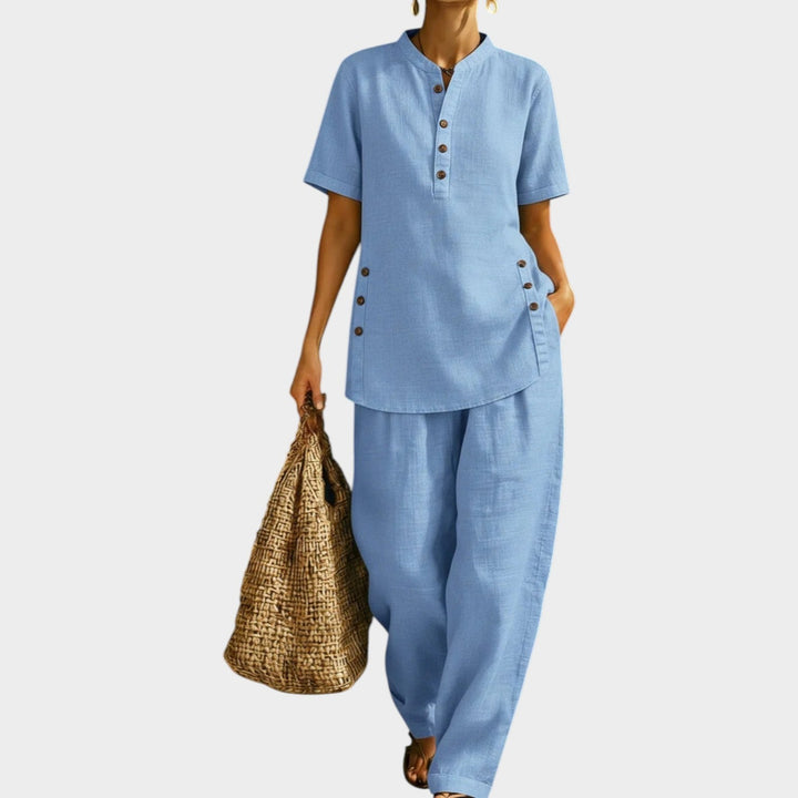 Chic Button-Detail Linen Set