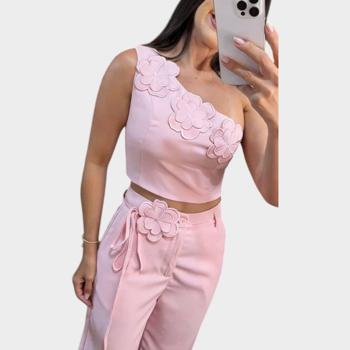 Floral One-Shoulder Two-Piece Set