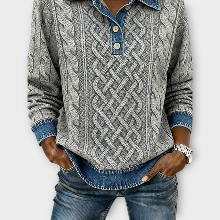 Women's Denim Collar Cable Knit Sweater