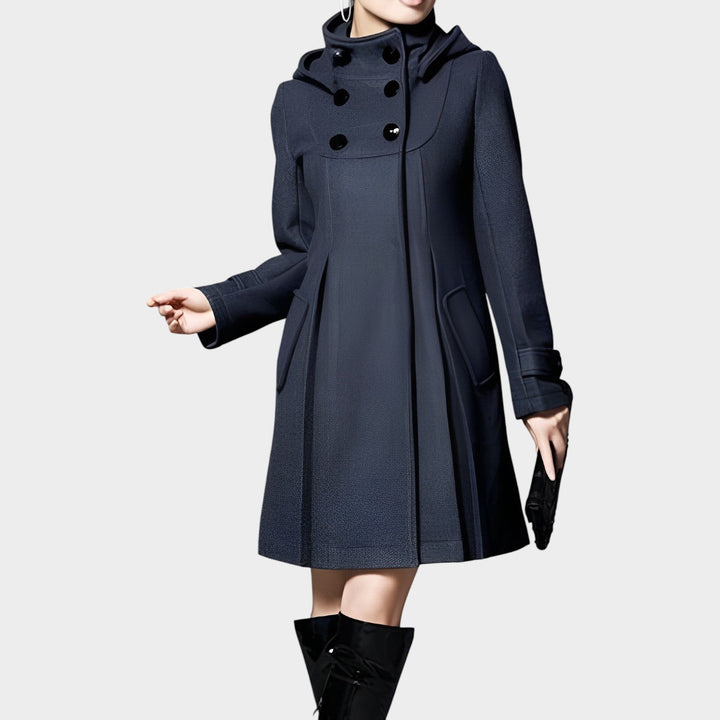 Women's Hooded A-Line Coat Double Breasted Button Front