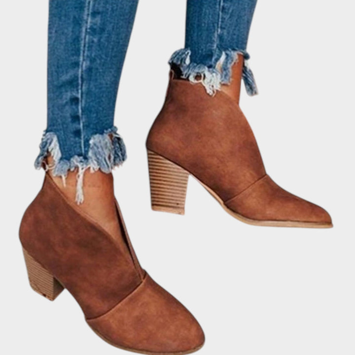 Women's Suede Ankle Boots Chic Block Heel Pointed Toe