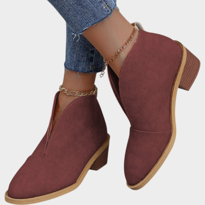 Women's Suede Ankle Boots Chic Block Heel Pointed Toe