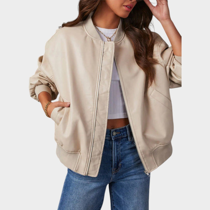 Women's Bomber Jacket Casual Relaxed Fit Zip-Up