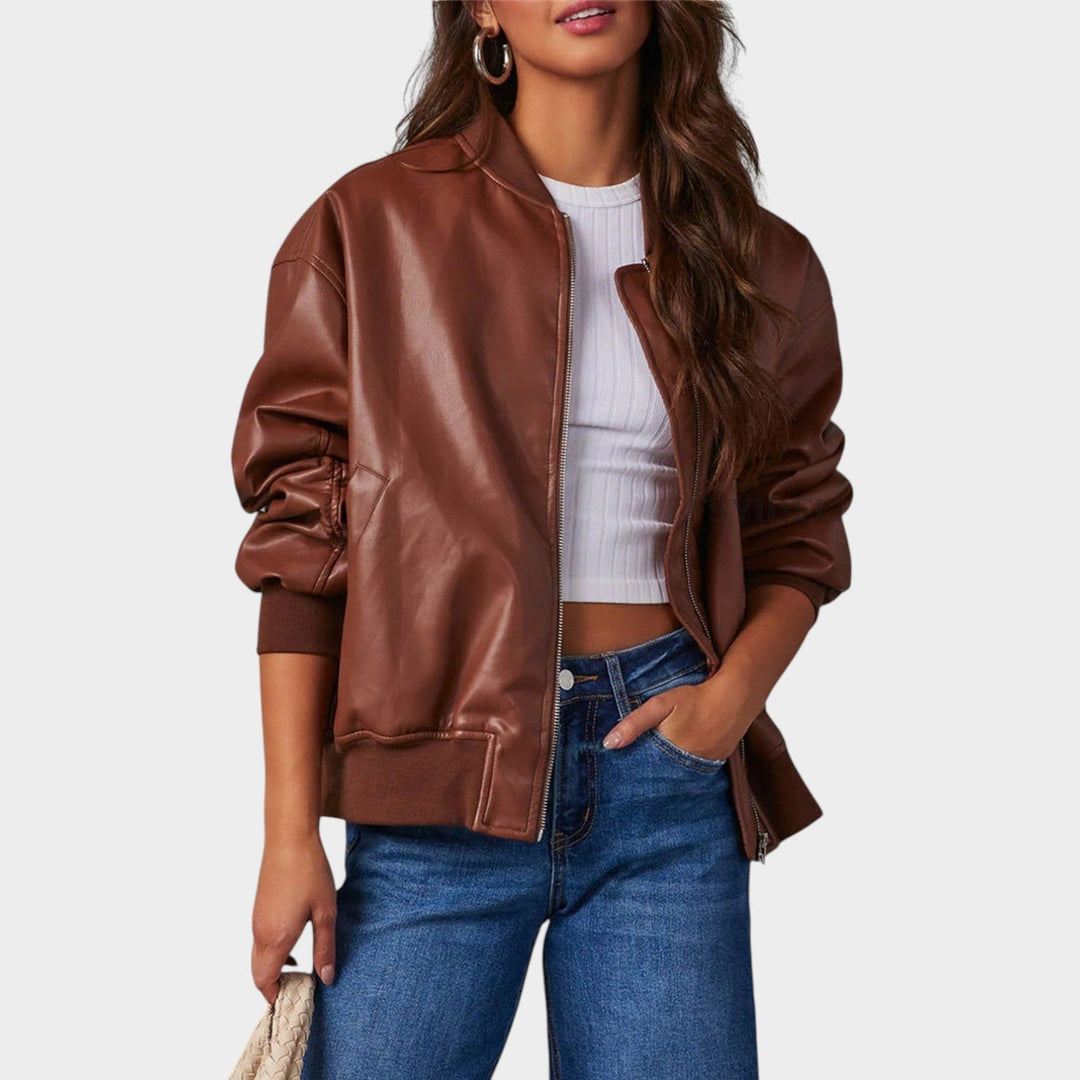 Women's Bomber Jacket Casual Relaxed Fit Zip-Up