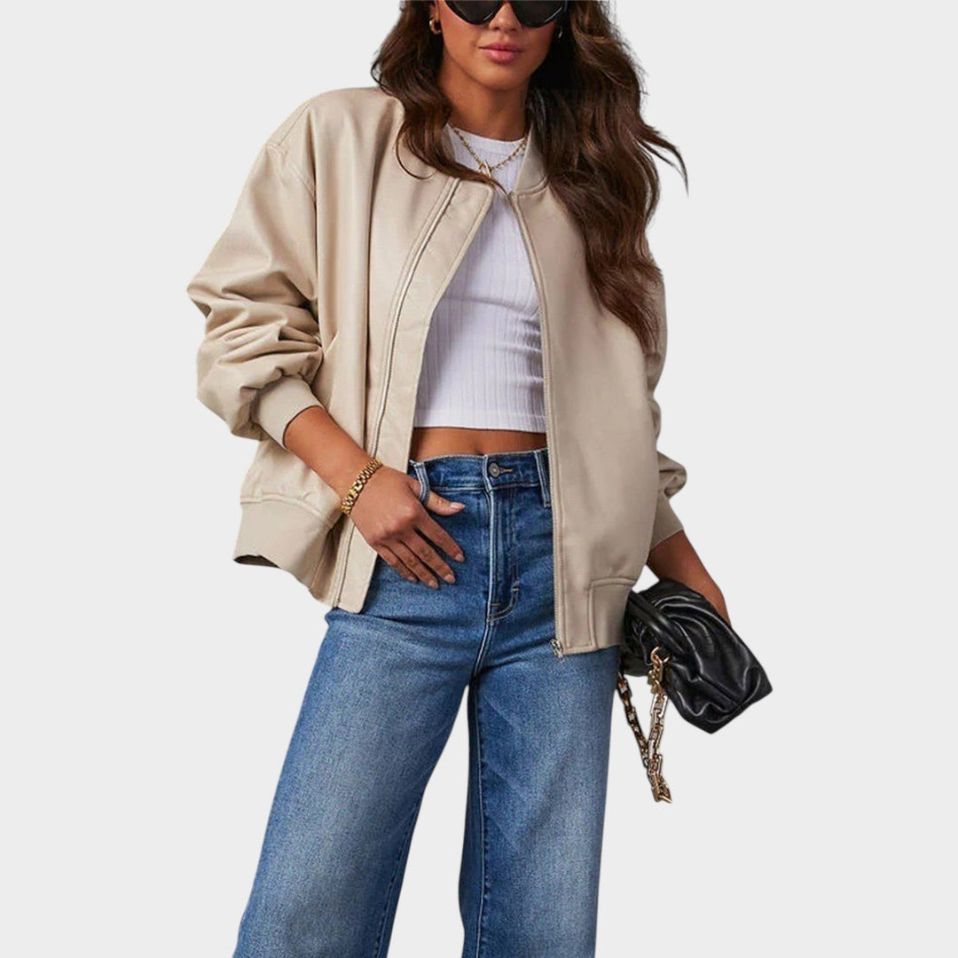 Women's Bomber Jacket Casual Relaxed Fit Zip-Up