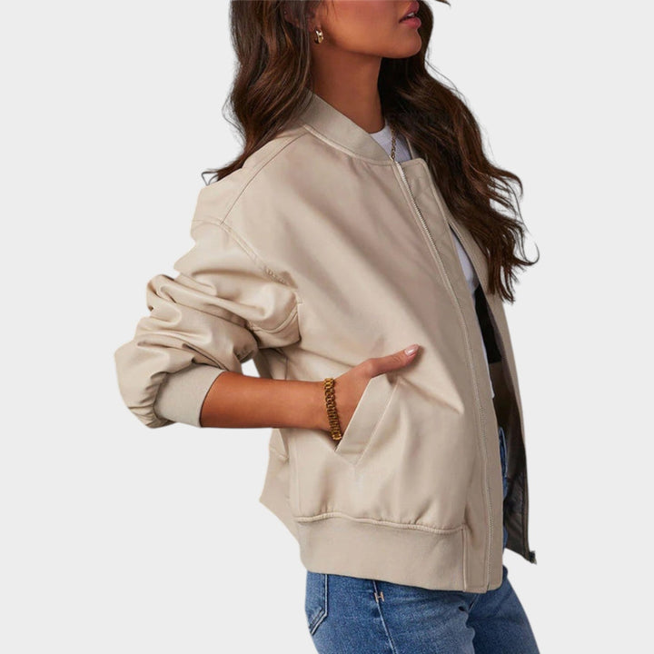 Women's Bomber Jacket Casual Relaxed Fit Zip-Up