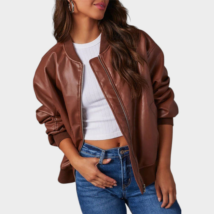 Women's Bomber Jacket Casual Relaxed Fit Zip-Up