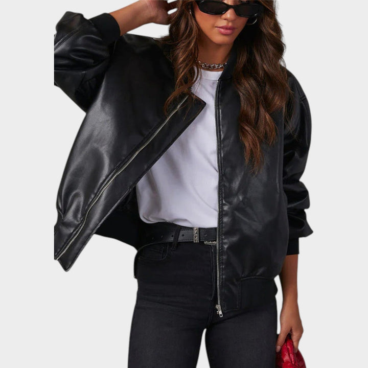 Women's Bomber Jacket Casual Relaxed Fit Zip-Up