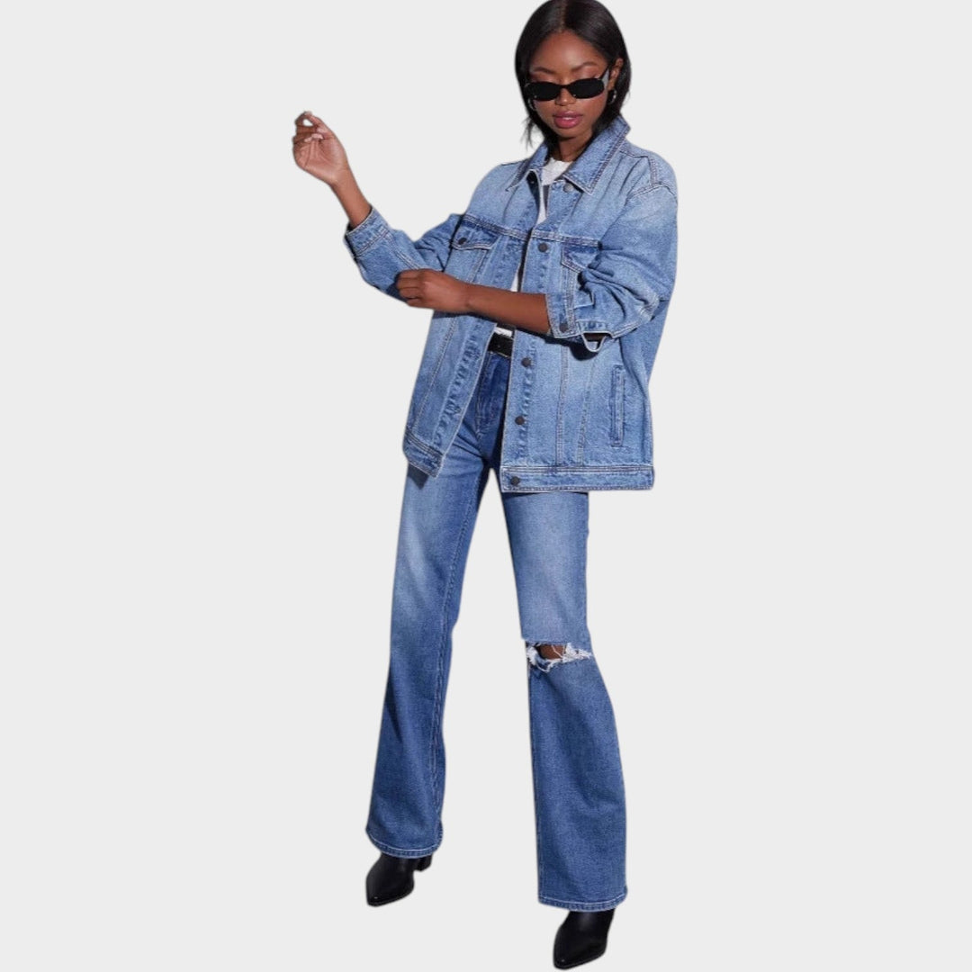Women’s Denim Jacket Casual Oversized Button Front