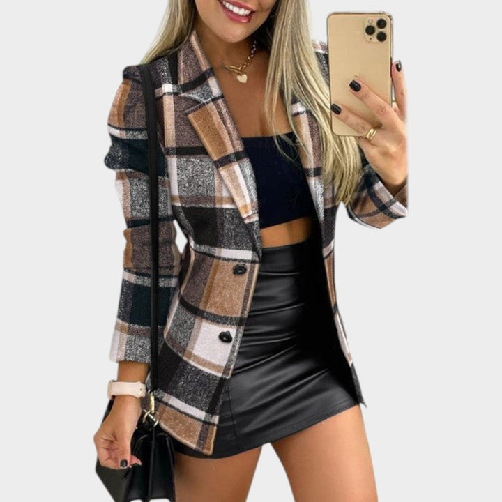 Women's Tailored Plaid Longline Blazer