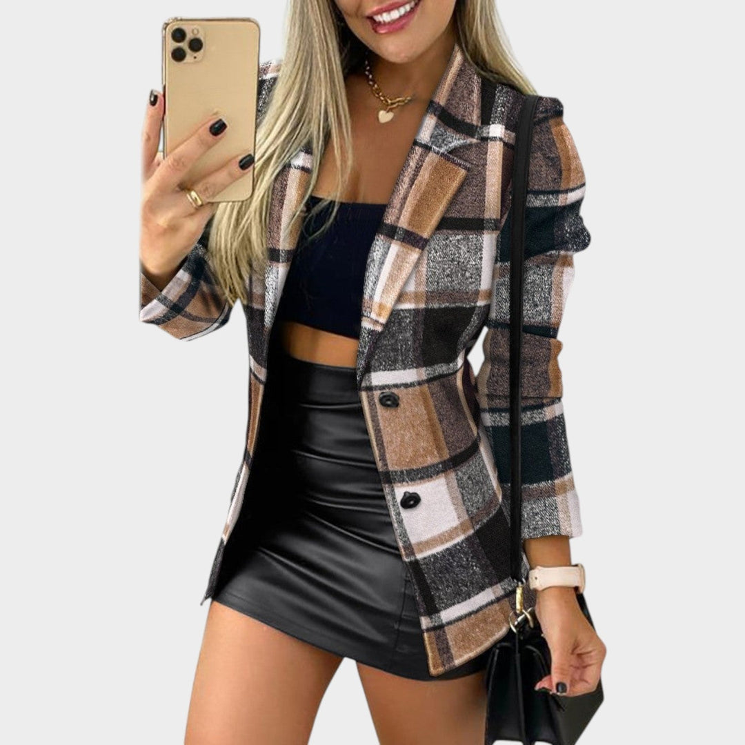 Women's Tailored Plaid Longline Blazer