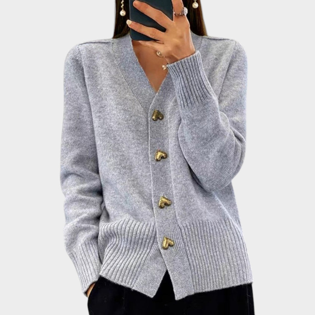 Women's Cardigan Knit Heart Detail Button-Up