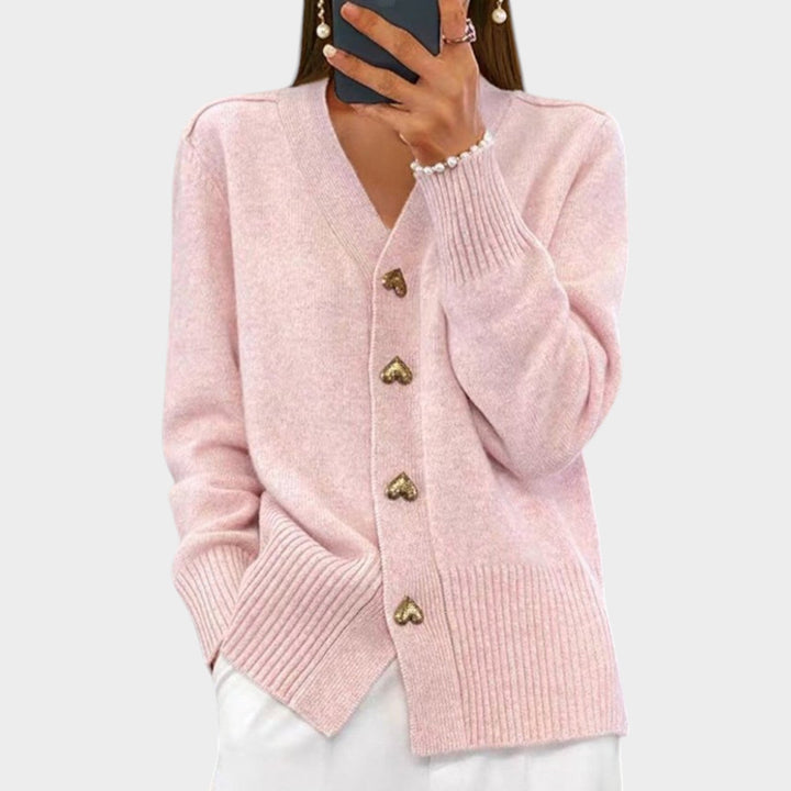Women's Cardigan Knit Heart Detail Button-Up