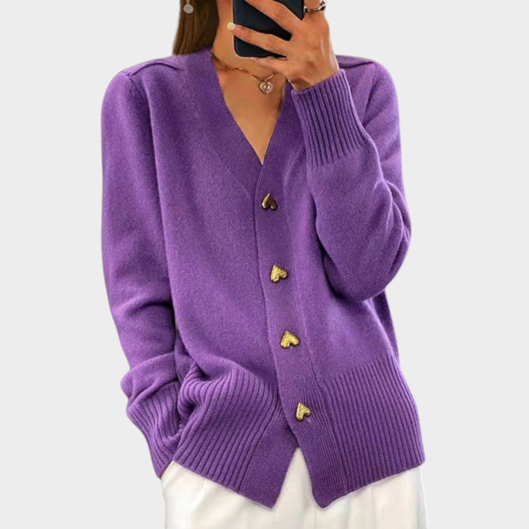 Women's Cardigan Knit Heart Detail Button-Up