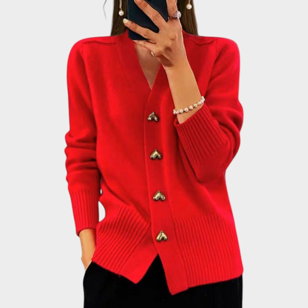Women's Cardigan Knit Heart Detail Button-Up