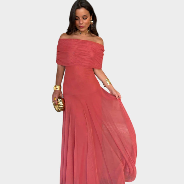 Sheer Flow Off-Shoulder Maxi Dress