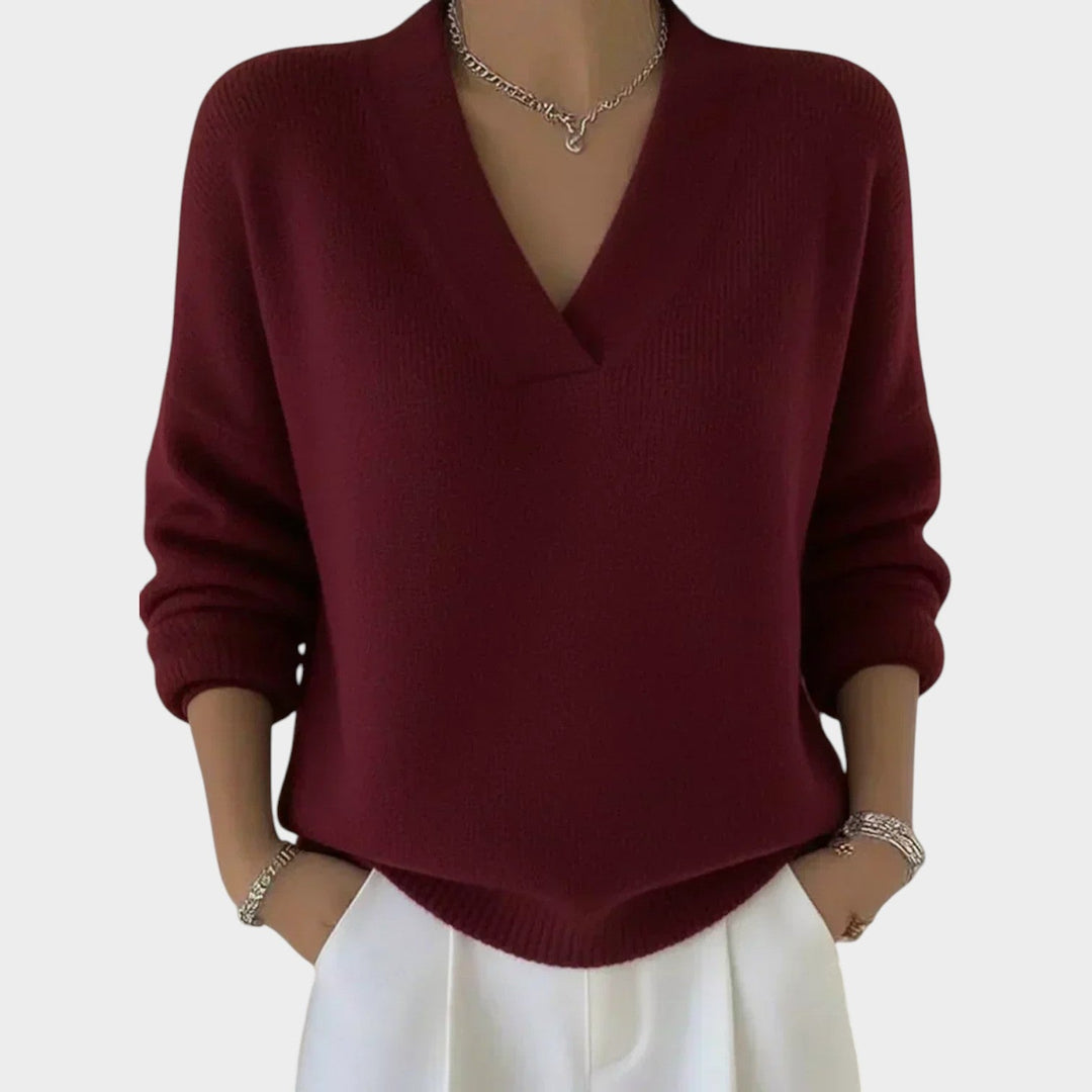 Women's Knit Sweater V-Neck Soft Texture