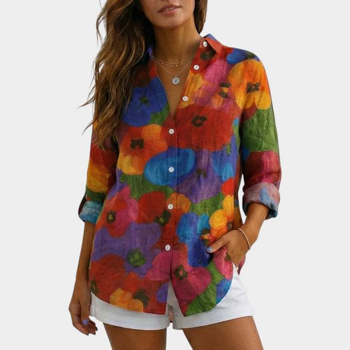 Abstract Floral Button-Up Blouse