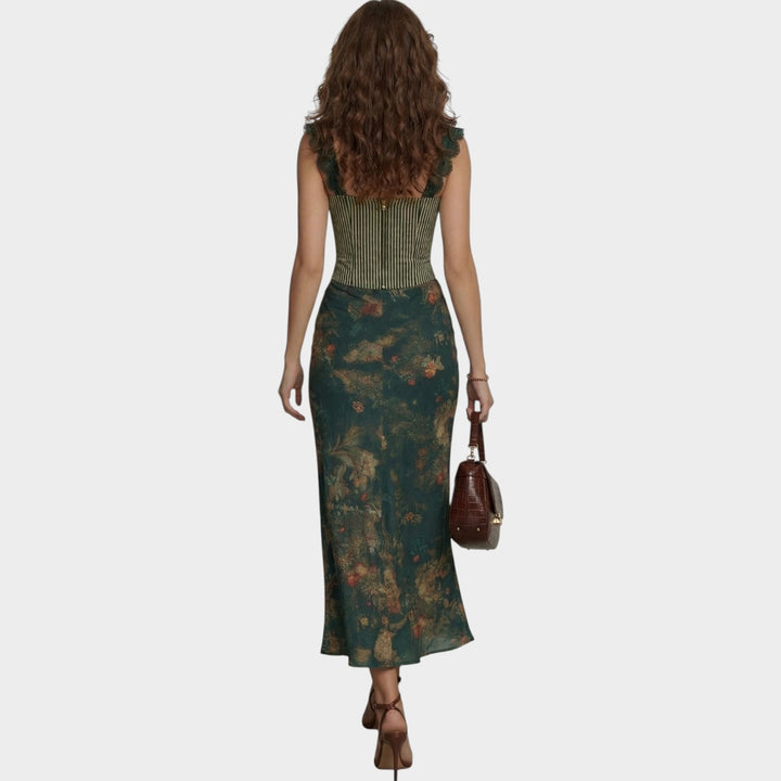 Lace Trim Corset Midi Dress