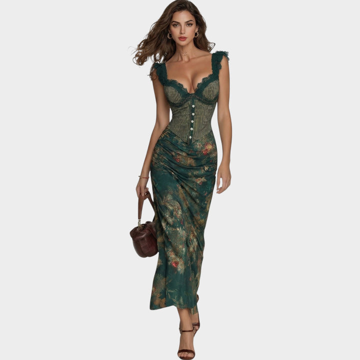 Lace Trim Corset Midi Dress