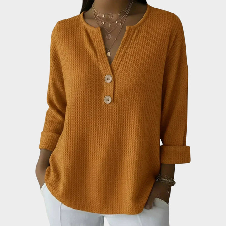 Women's Knit Sweater Henley Button Detail Long Sleeve