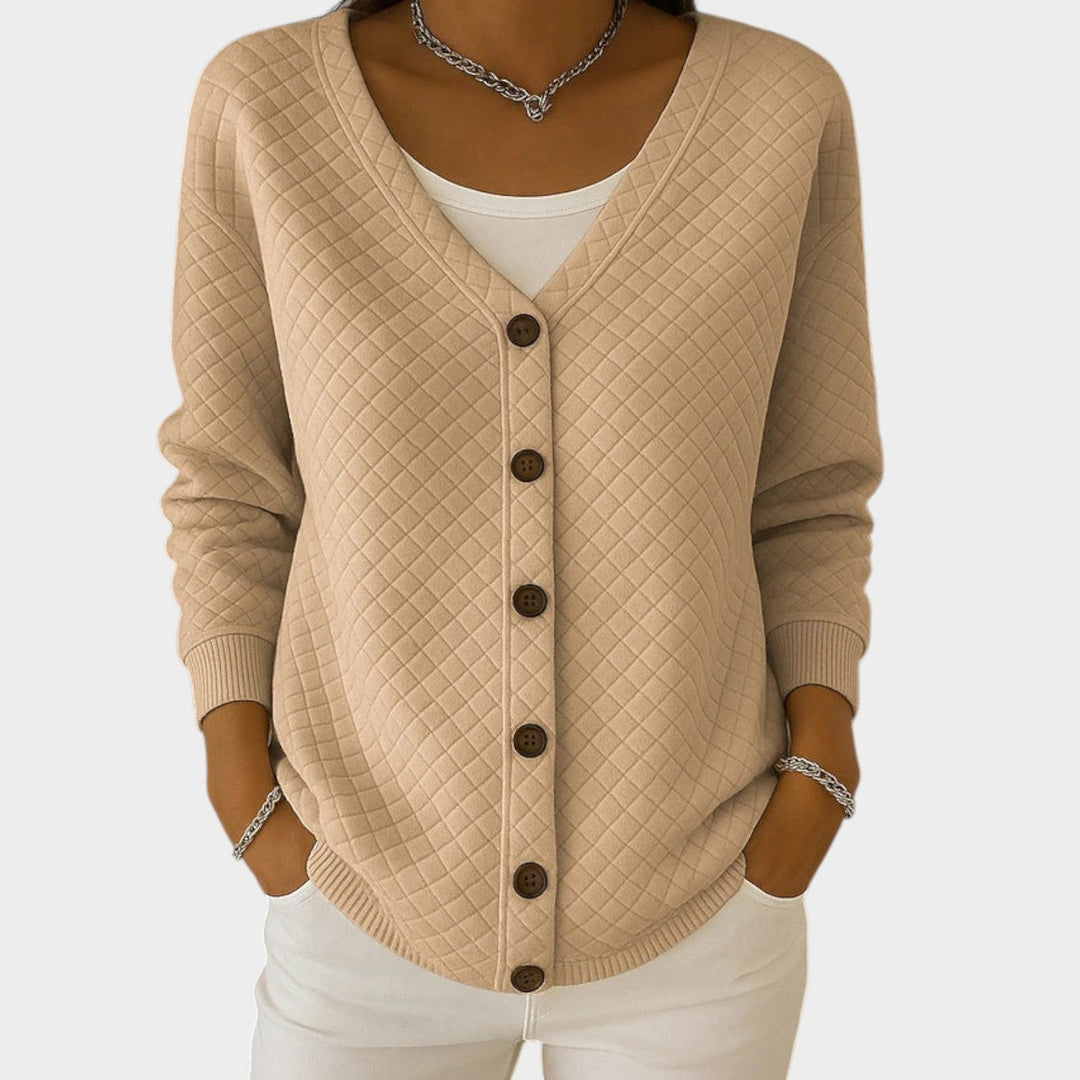Women's Knit Cardigan Quilted Button Front