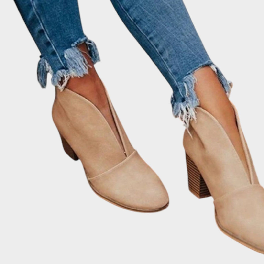 Women's Suede Ankle Boots Chic Block Heel Pointed Toe