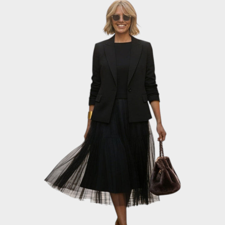 Elegant Layered Tulle Midi Dress Set