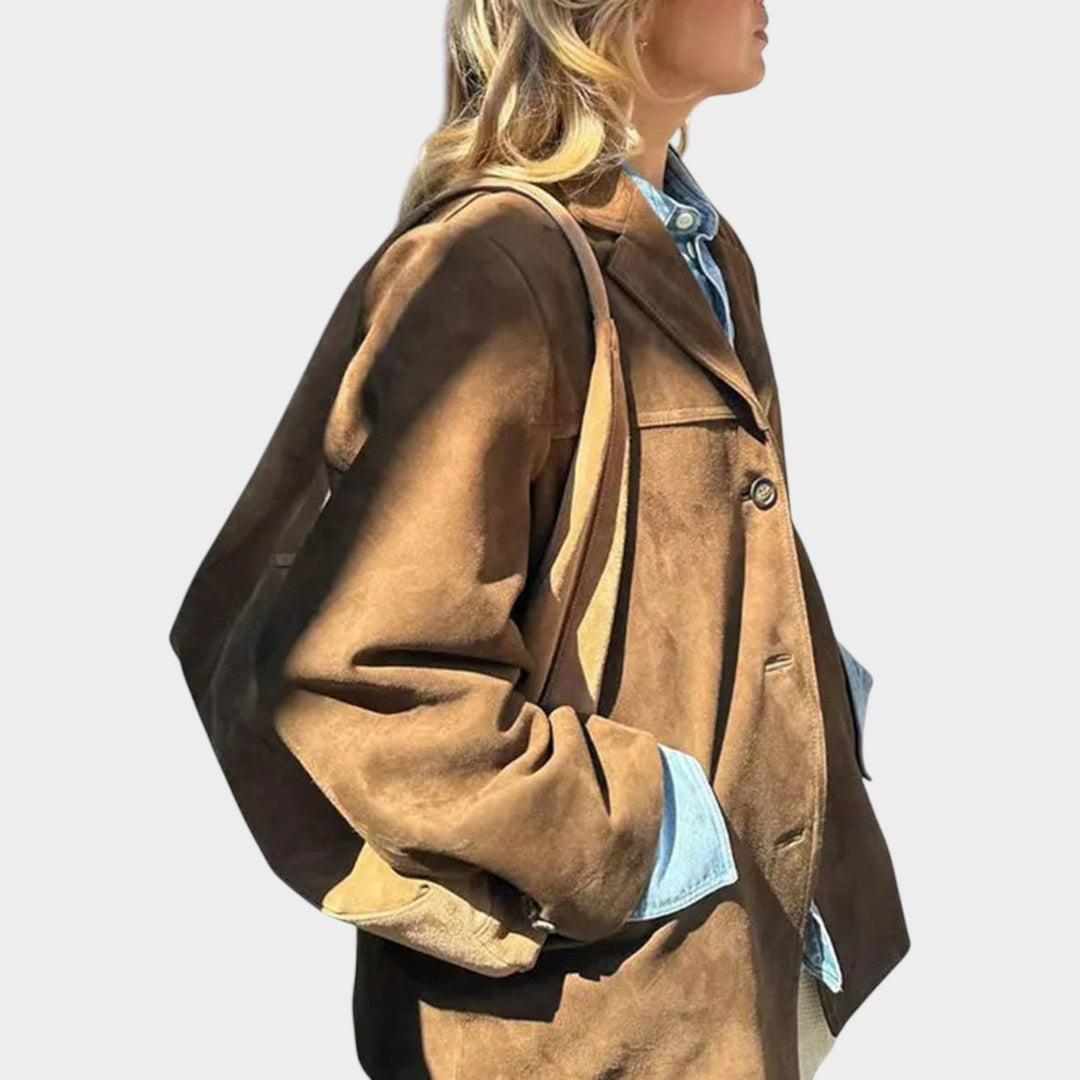 Women’s Suede Jacket Casual Button Front