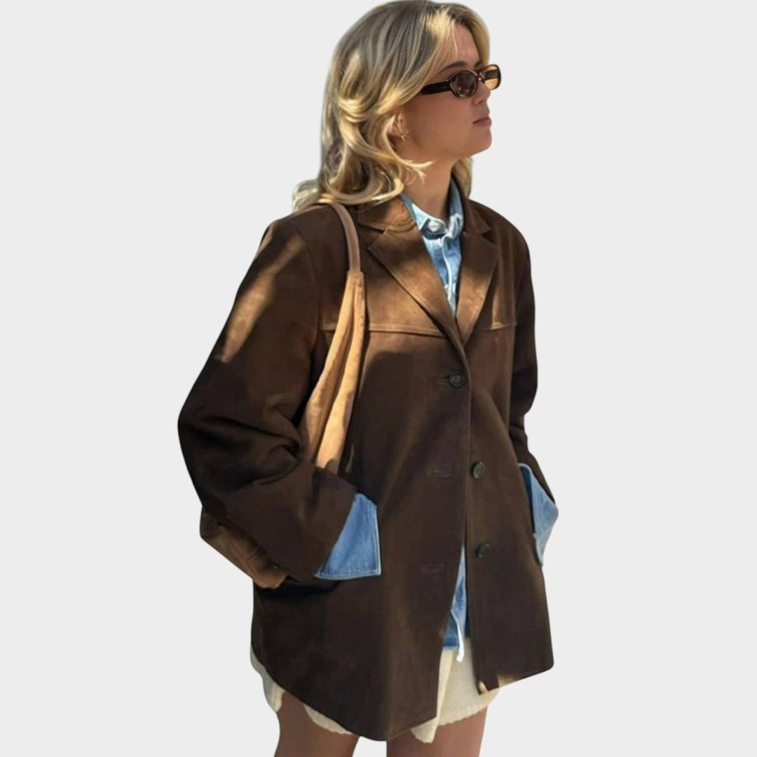 Women’s Suede Jacket Casual Button Front